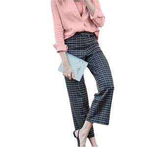 J.Jill Grey Ponte Full Leg Cropped Pull-on Pants Windowpane Plaid Small Petite